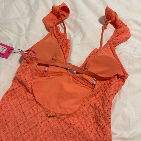 Betsey Johnson Deep V Swimsuit with Ruffled Trim - Picture 6 of 15